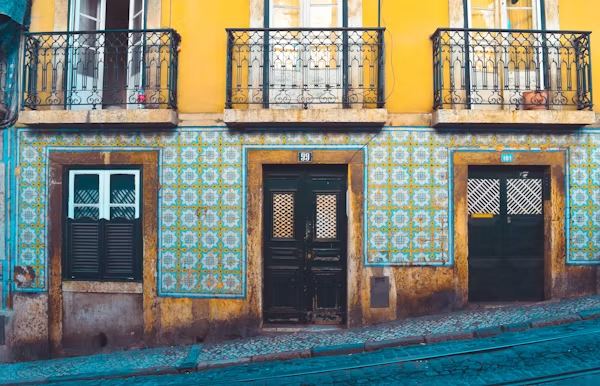 Historic Portuguese street with residential buildings