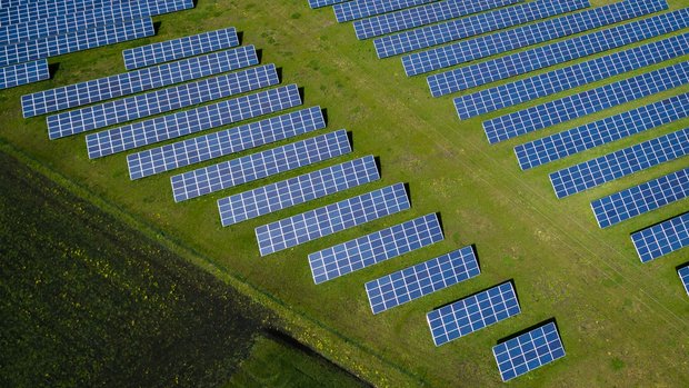 Aerial view of a solar park